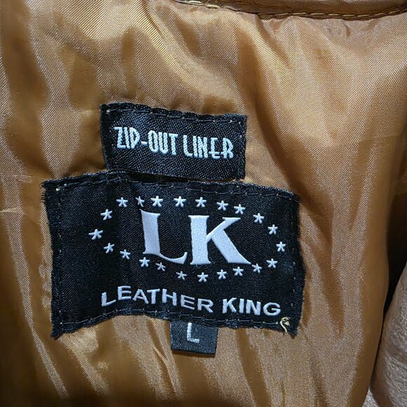 Leather King Tan Moto Jacket Women’s Large Biker Style - Picture 9 of 16